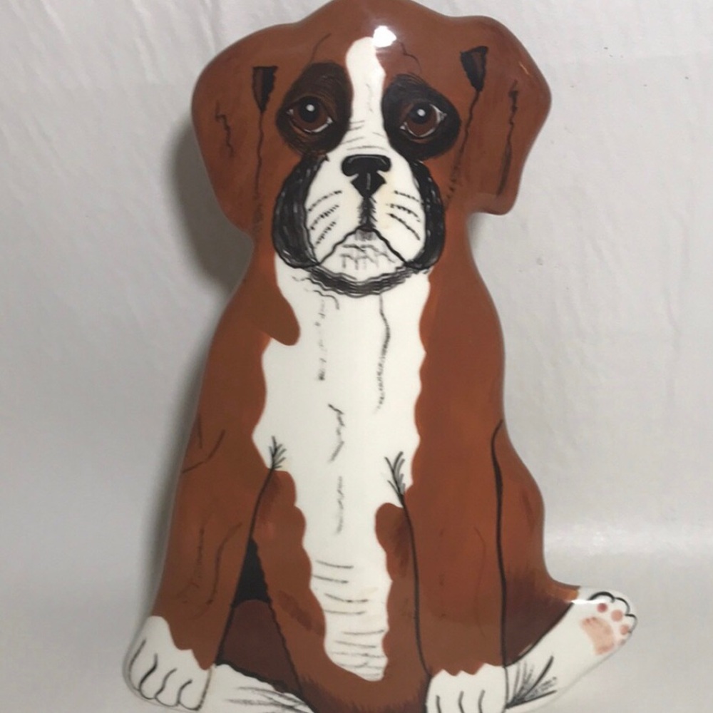 Dogs by Nina Lyman Brand Ceramic Hand Painted Vase Brown Sitting Boxer Puppy